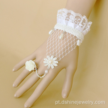 Pulseiras de crochê noiva com anel de flor Daisy pendente da pérola